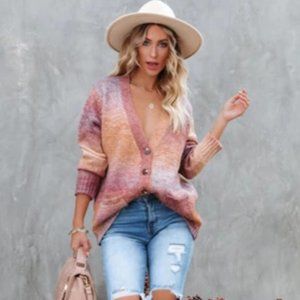 Vici Collection Perla Pocketed Button Front Ombre Cardigan Size M